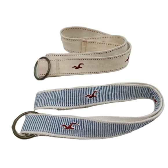 Hollister Nautical Style White Blue O Ring Womens Belt Seagull Logo Set Of 2 - Picture 1 of 9